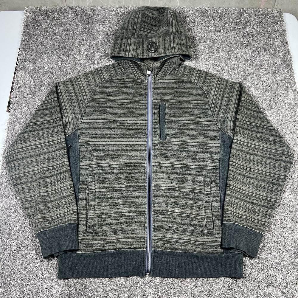 Lululemon West Coast Hoodie Mens XL Gray/Green Striped Sweatshirt Thumbholes